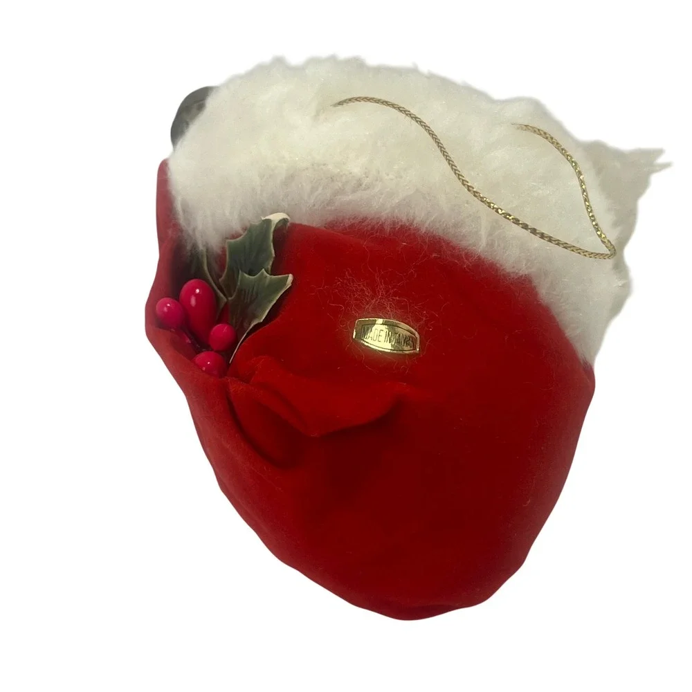 VTG Santa Claus Resin Christmas‎ Ornament Beard Flocked Hat Bell Glasses Read